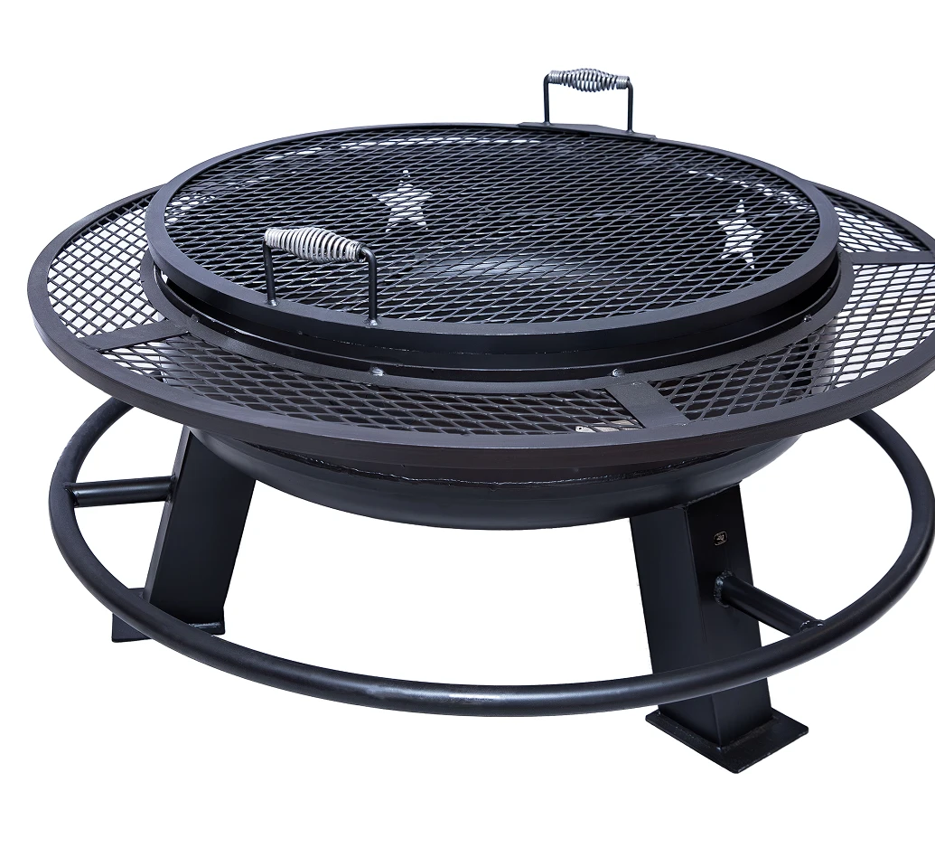 Old Country BBQ Pits 36-inch Fire Pit in black stainless steel.