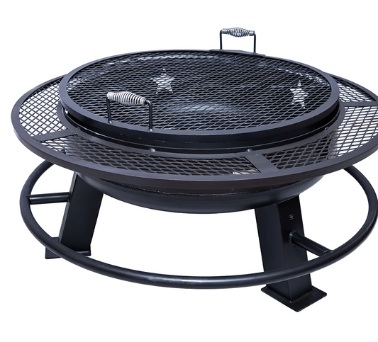 Old Country BBQ Pits 36-inch Fire Pit in black stainless steel.