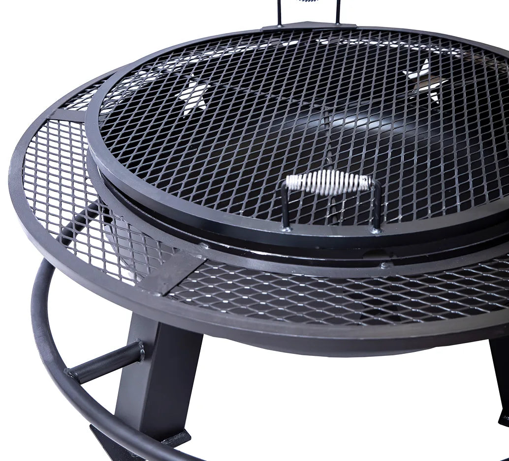 Old Country BBQ Pits 36-inch Fire Pit in black stainless steel.
