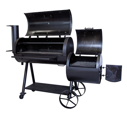 Old Country BBQ Pits Brazos DLX Offset BBQ Smoker lids open