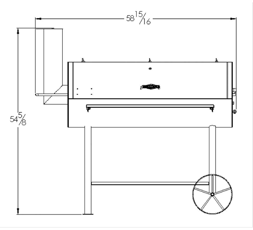 Front Drawing with dimensions of the Cantina XXL BBQ Grill 