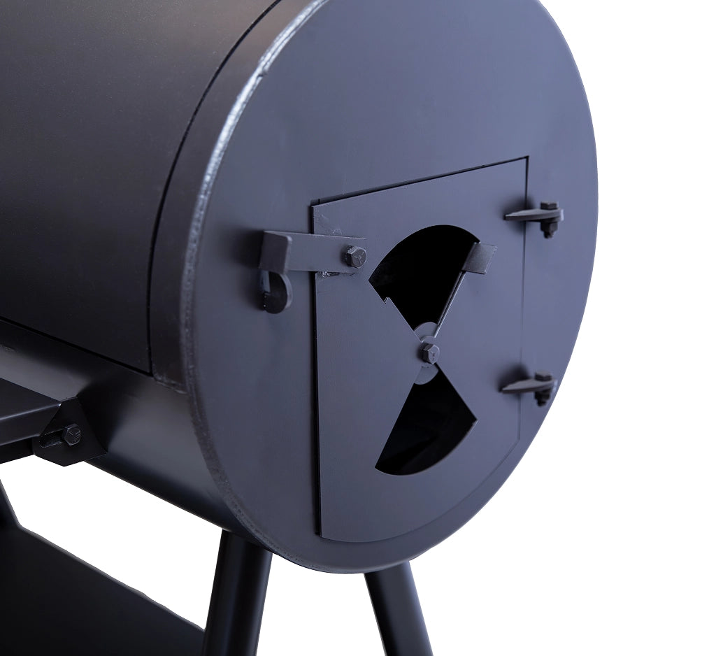 Old Country BBQ Pits Cantina XXL Charcoal Grill, side view.