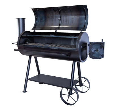 Old Country BBQ Pits Cantina XXL Charcoal Grill, open lid.