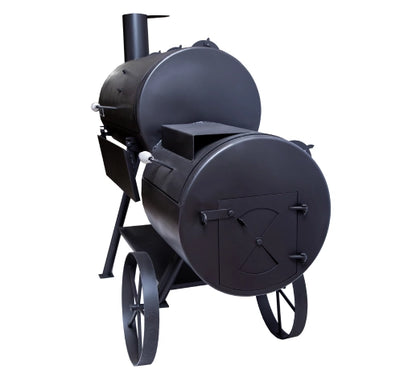 Old Country BBQ Pits Pecos Offset BBQ Smoker, side view.