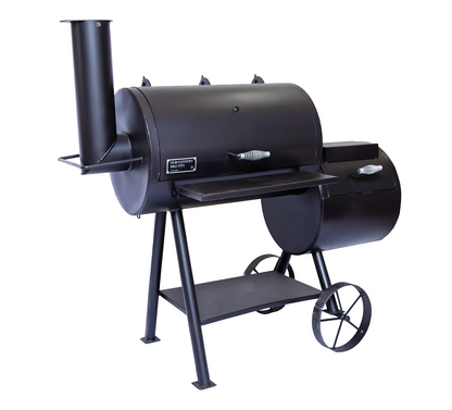 Old Country BBQ Pits Wrangler offset BBQ Smoker, lids closed.