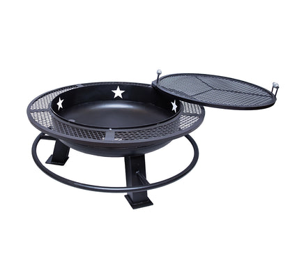Old Country BBQ Pits 36-inch Fire Pit in black stainless steel.