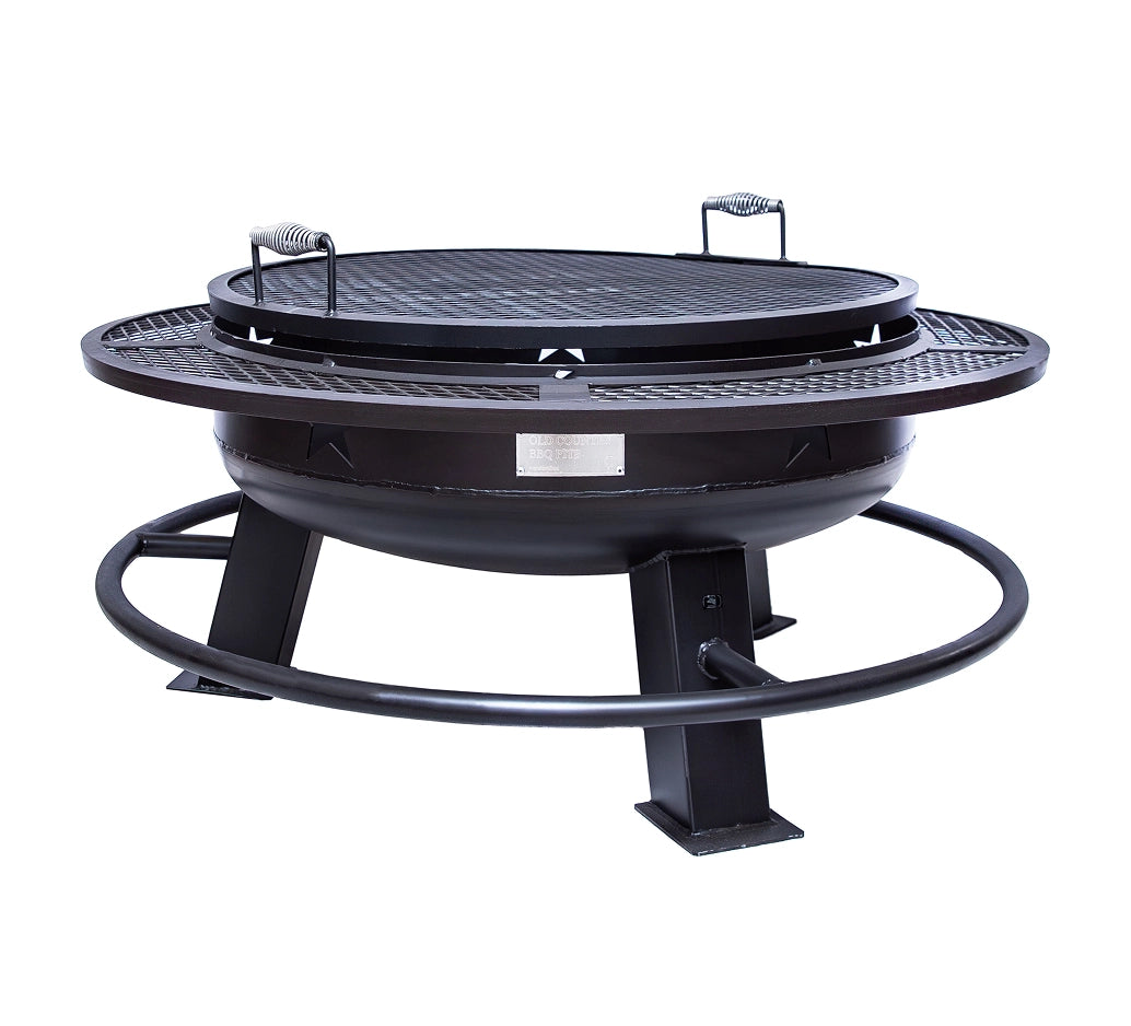 Old Country BBQ Pits 36-inch Fire Pit in black stainless steel.